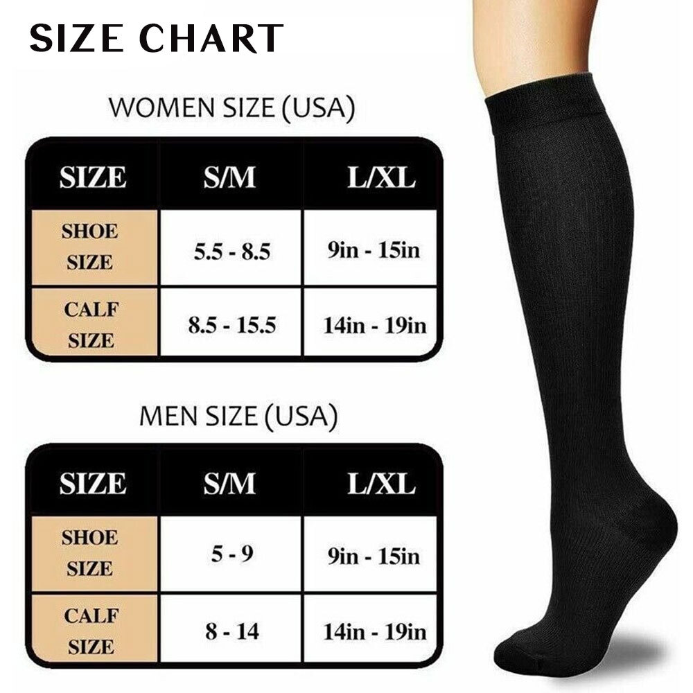 6 Pair Mojo Compression Socks Wide Calf Lymphedema/Support Socks 20-30 mmHg S-XL