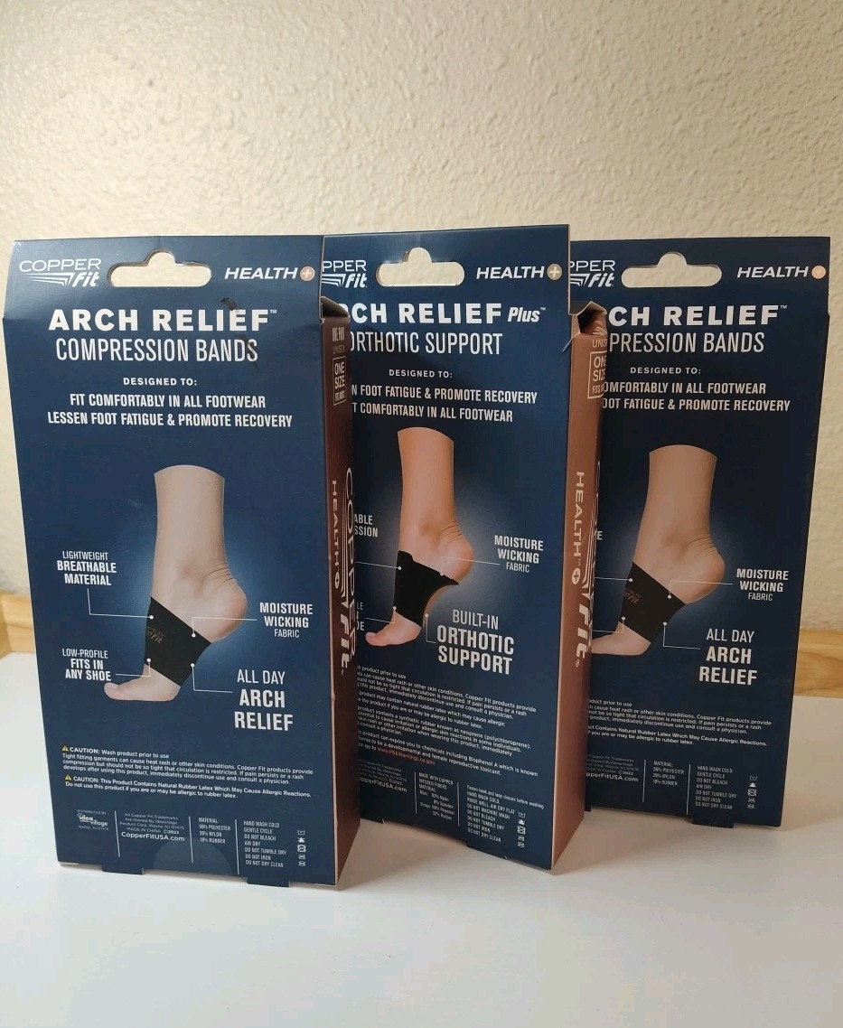 3 Pack Copper Fit Health Unisex Arch Relief Plus Built-In Orthotic Support Black