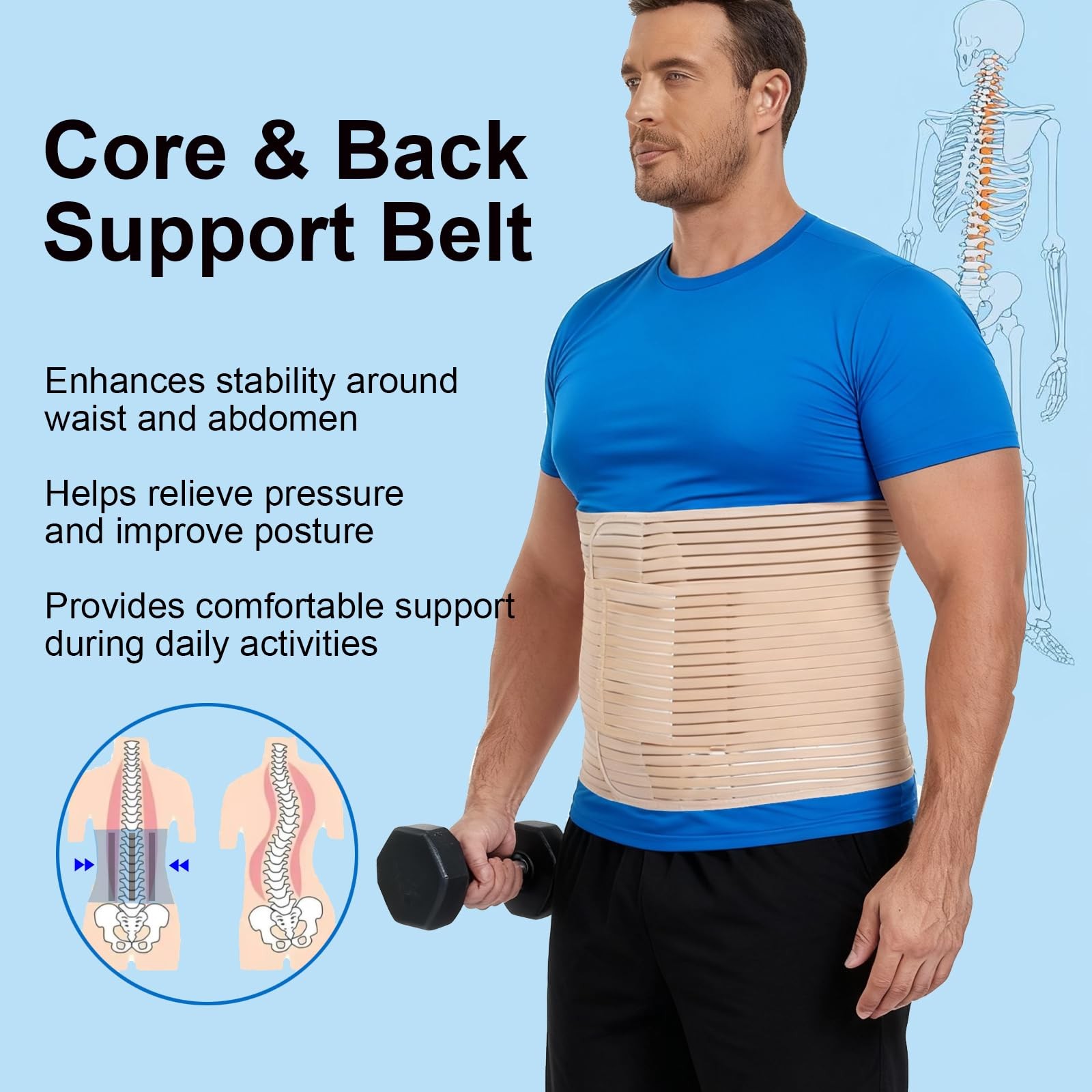 Abdominal Binder Post Surgery 12-Inch Wide Belly Wrap for Men and Women