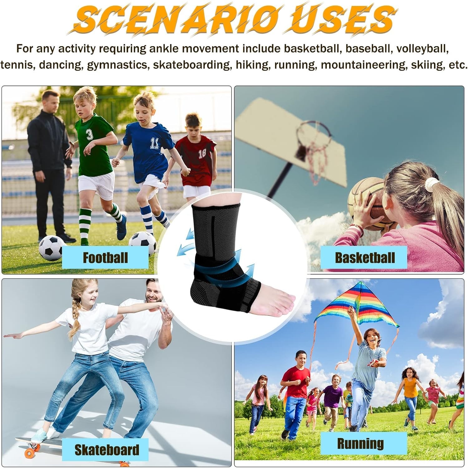 Tarpop 1 Pair Kids Ankle Brace Compression Support Sleeves – Black