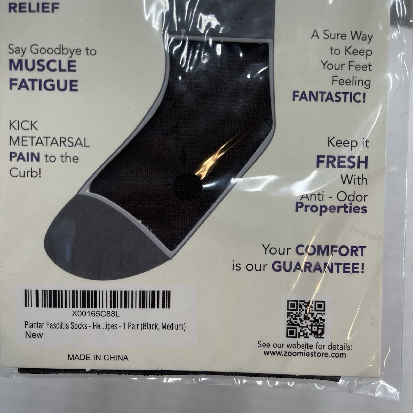 Zoomies Compression Foot Sleeve Black Medium Plantar Fasciitis Pain Relief