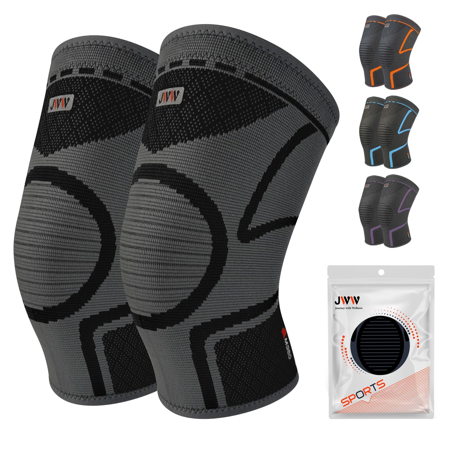 JWW Knee Compression Sleeve 2 Pack XX-Large Gray/Black