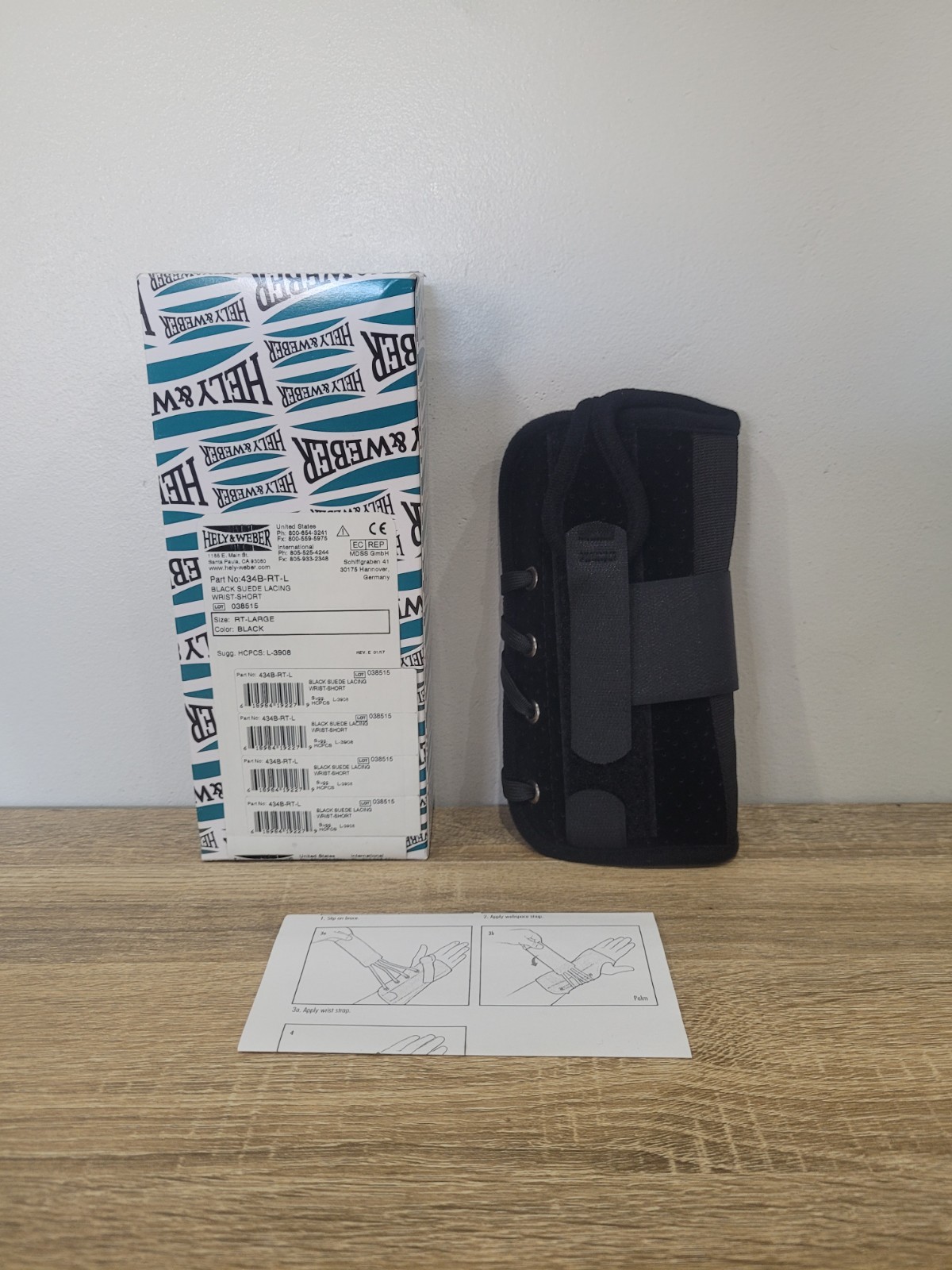 Hely & Weber Suede Lacing Wrist Orthosis Brace RIGHT Hand LARGE