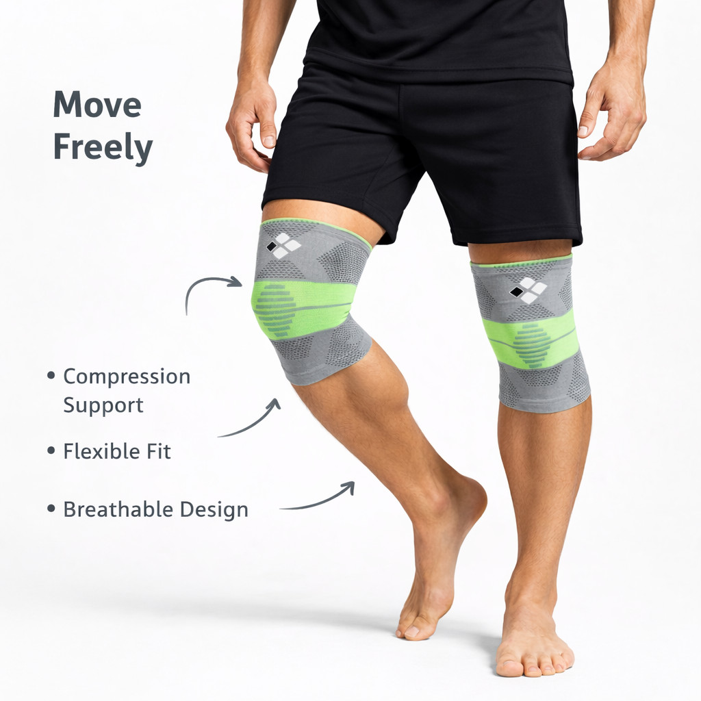 Knee Compression Sleeves (Pair) Support Running Gym Pain Joint Relief Arthritis