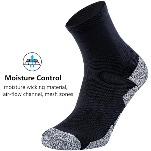 Compression Athletic Quarter Socks Cushioned for Men Women Large 4-pairs Black