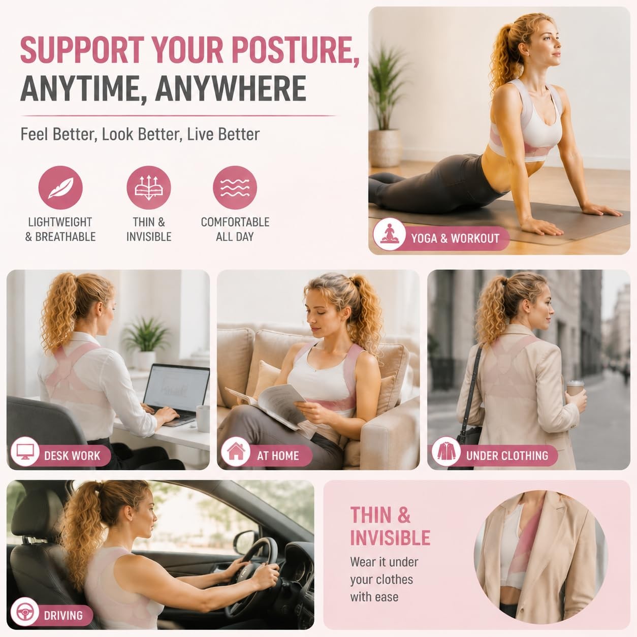 Back Brace Posture Corrector for Women, Adjustable Shoulder Support Strap, In…