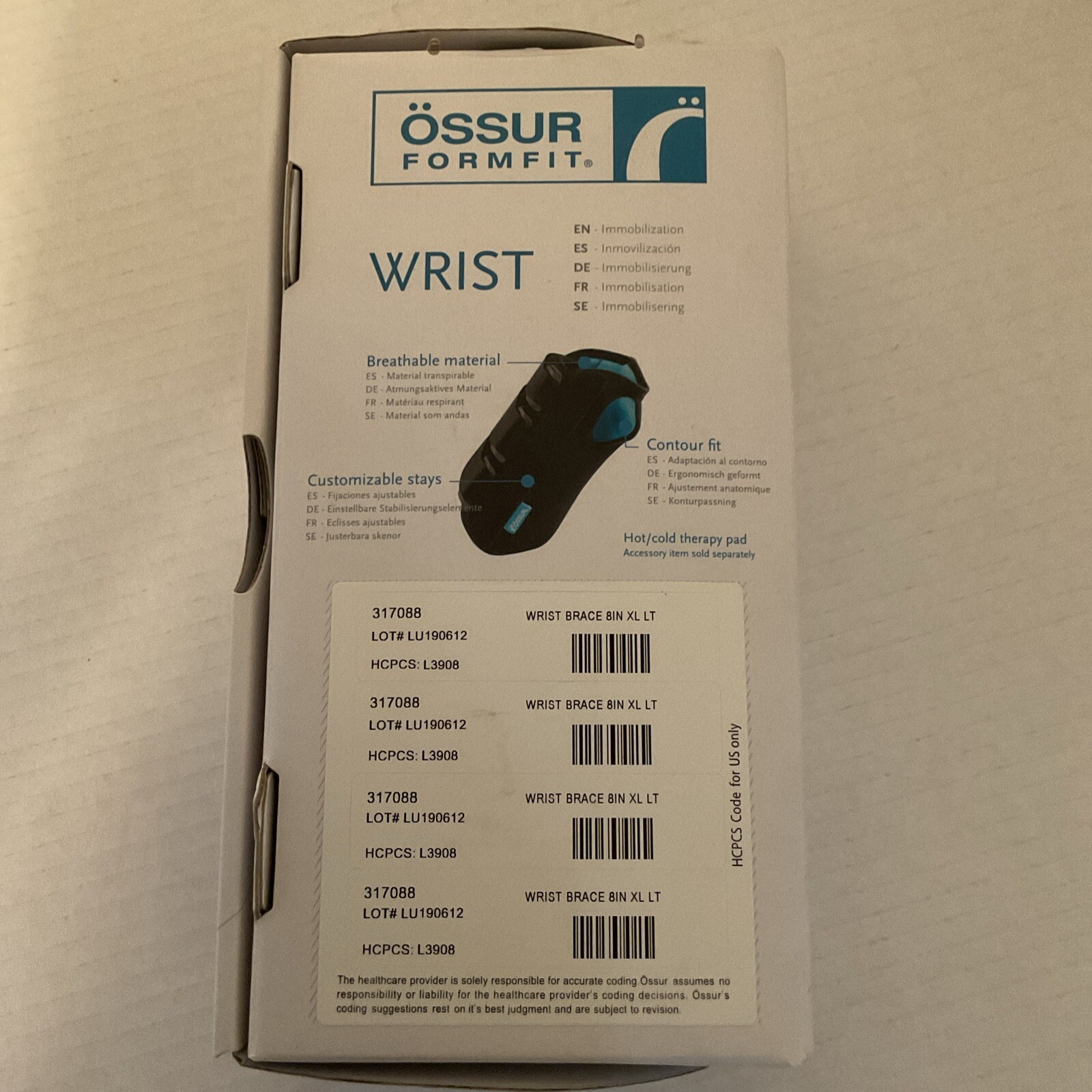 OSSUR FORMFIT WRIST SUPPORT 8in. Left Wrist Size X-Large #317088 Foam Breathable