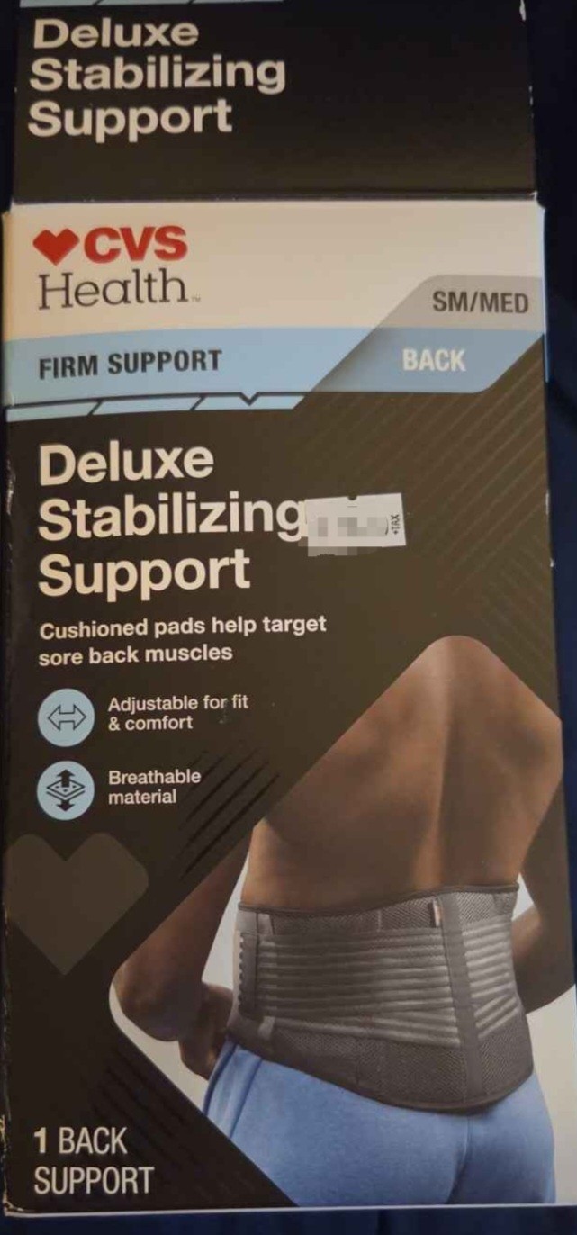 CVS Deluxe Firm Stabilizing Back Support Small/ Medium Black New In Package