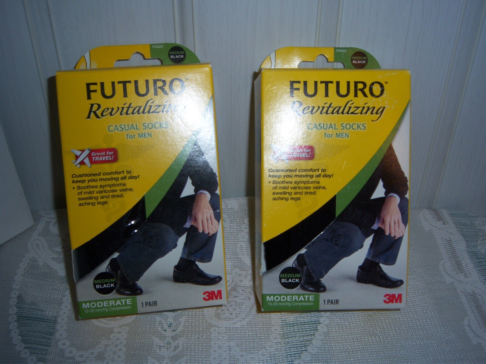 2pr 3M Futuro Moderate Men’s Crew Length Revitalizing Casual Socks – Black – Med
