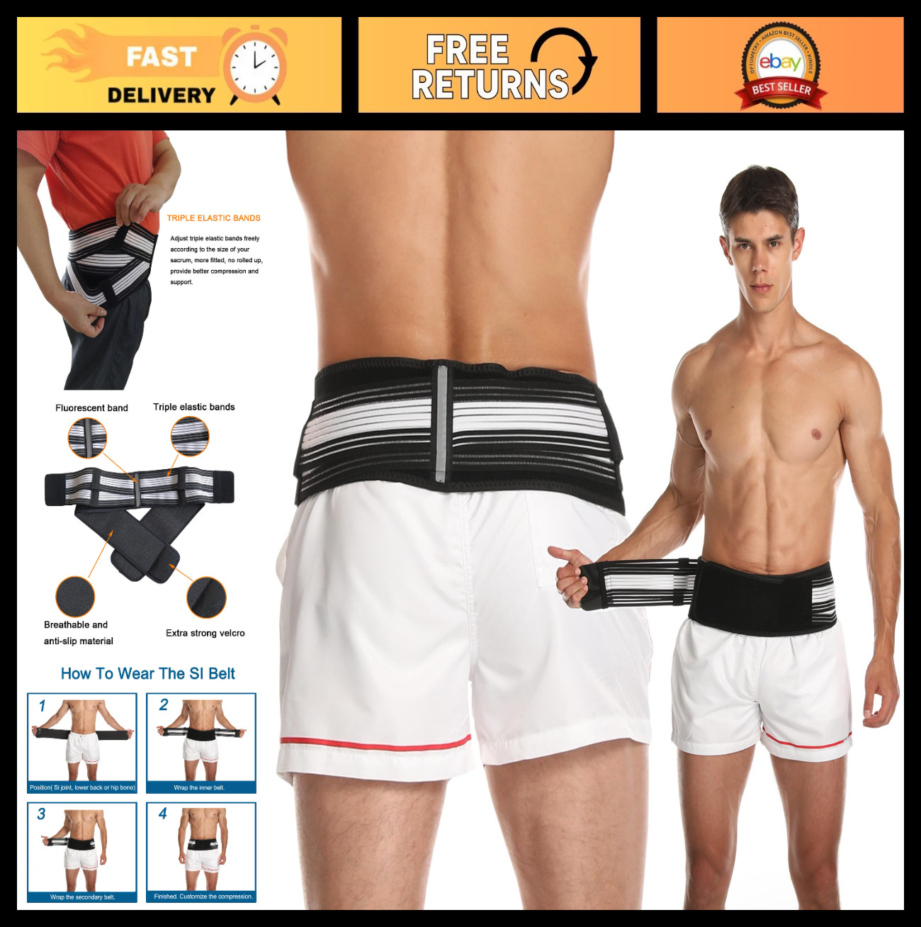 Sacroiliac Hip Belt for Sciatica Relief – Lower Back & Pelvic Pain Support for M