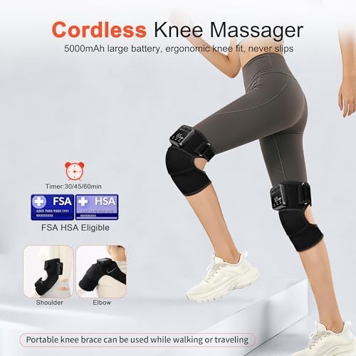 Knee Massager V5.0 2026 Cordless Heat 6 Levels 2 Pack Black
