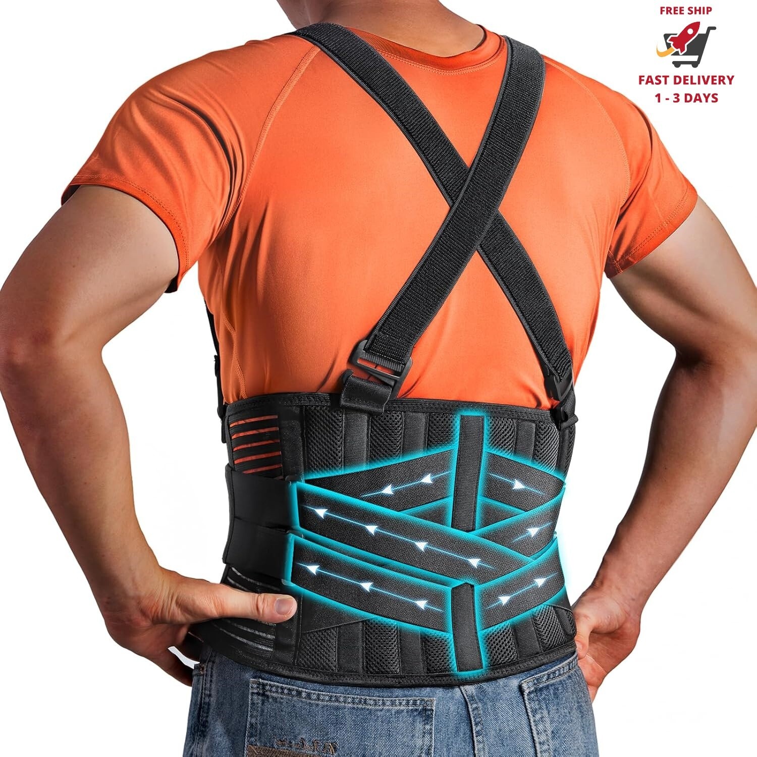 Faja lumbar de trabajo en tallas grandes 4XL/5XL con dos tirantes extraíbles