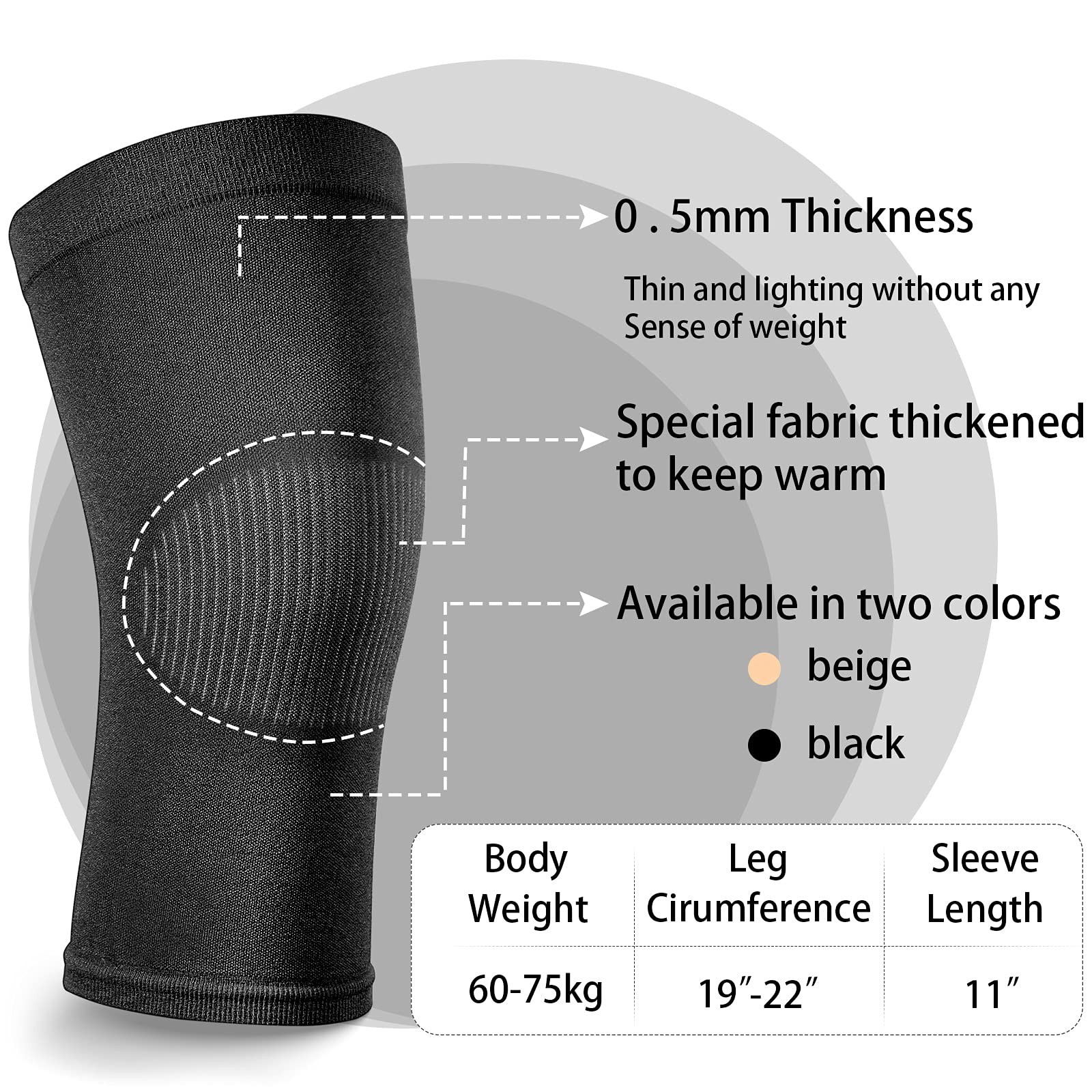 2 Pair Knee Brace Compression Sleeves 2 (Pack of 1), Black, Beige
