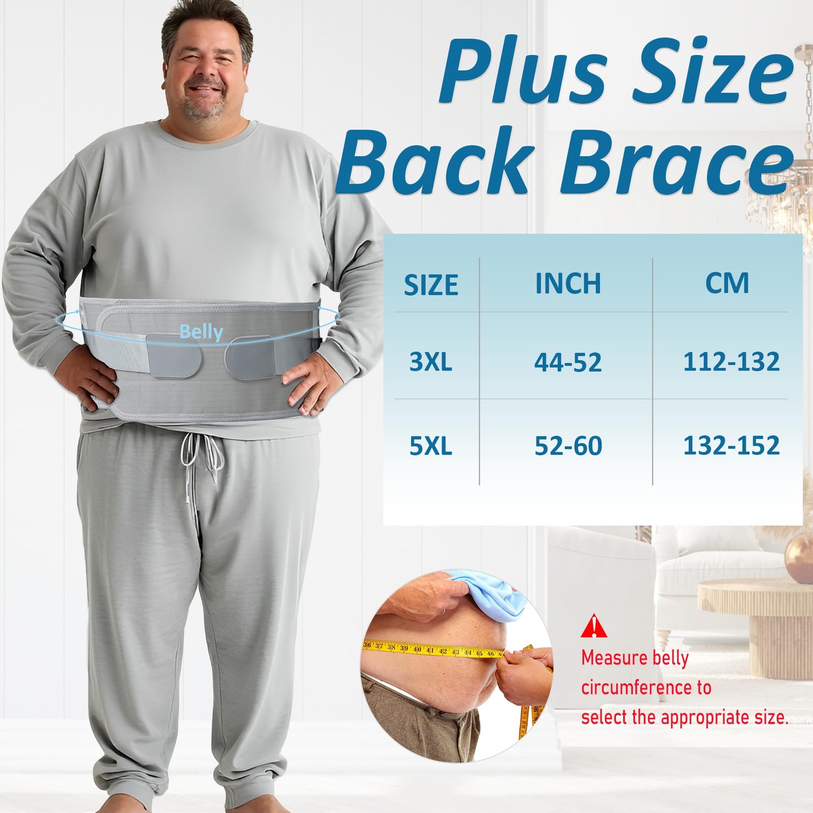 Plus Size Obese Belly Lower Back Support Brace Adjustable Fits 52 To 60 Inch