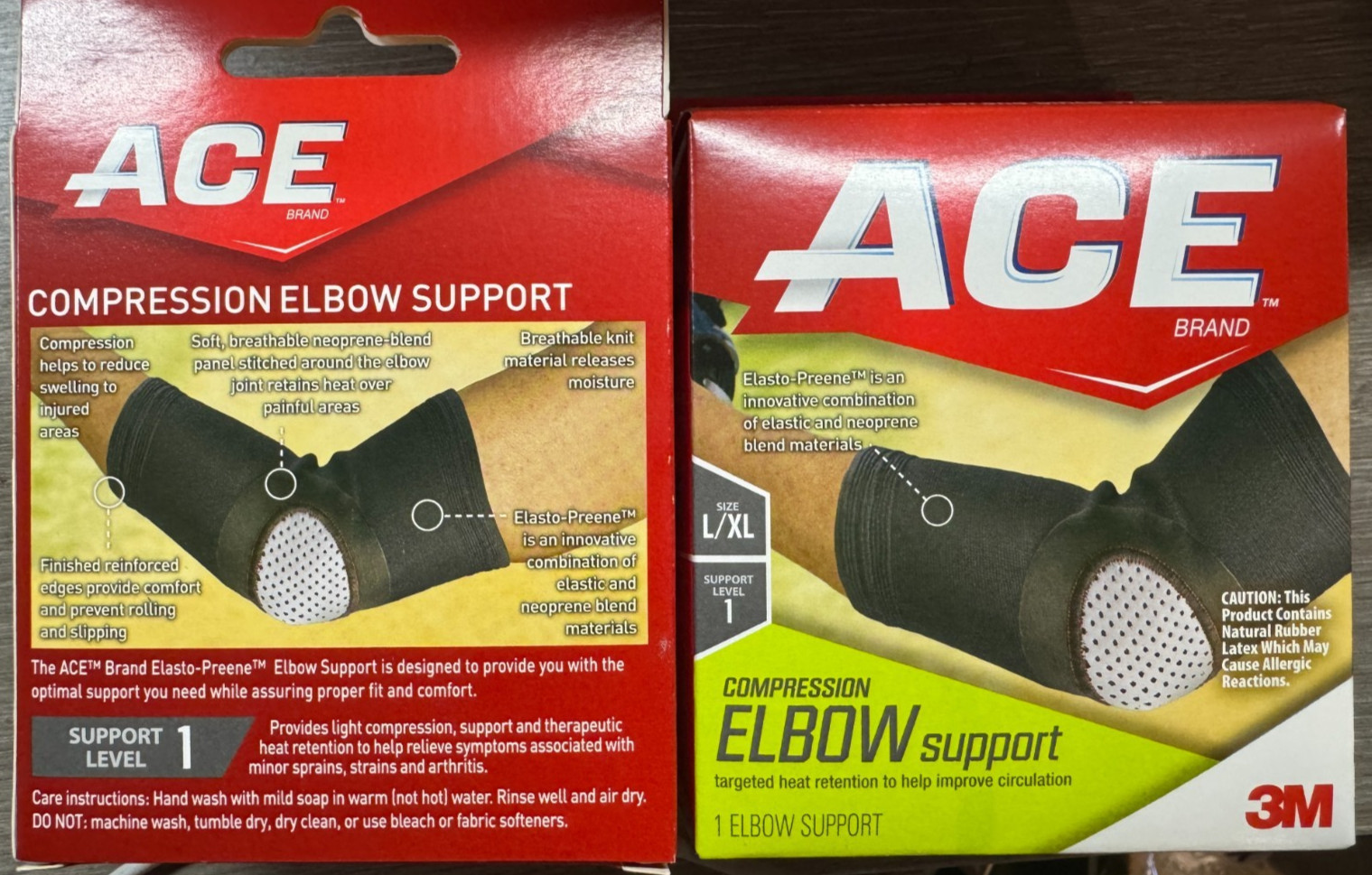 2 Ace 3M Elasto-Preene Compression Elbow Support LEVEL 1 Sz L/XL New 207524 NEW