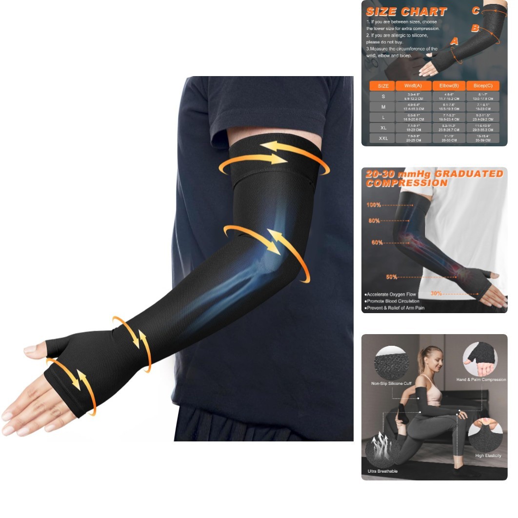 Lymphedema Compression Arm Sleeve with Gauntlet for Women Men, Opaque, 20-30…