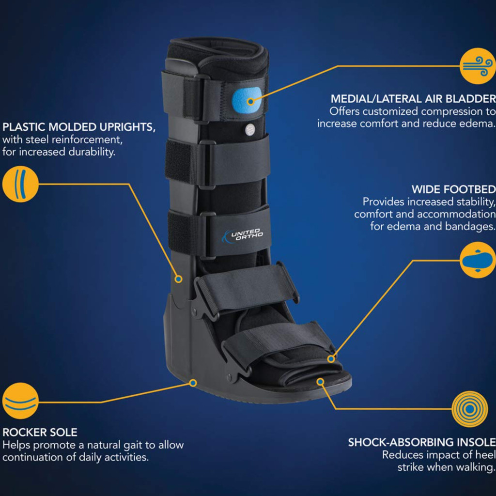 United Ortho Air Cam Walker Boot Large Black USA14107 Medical Brace NWOB