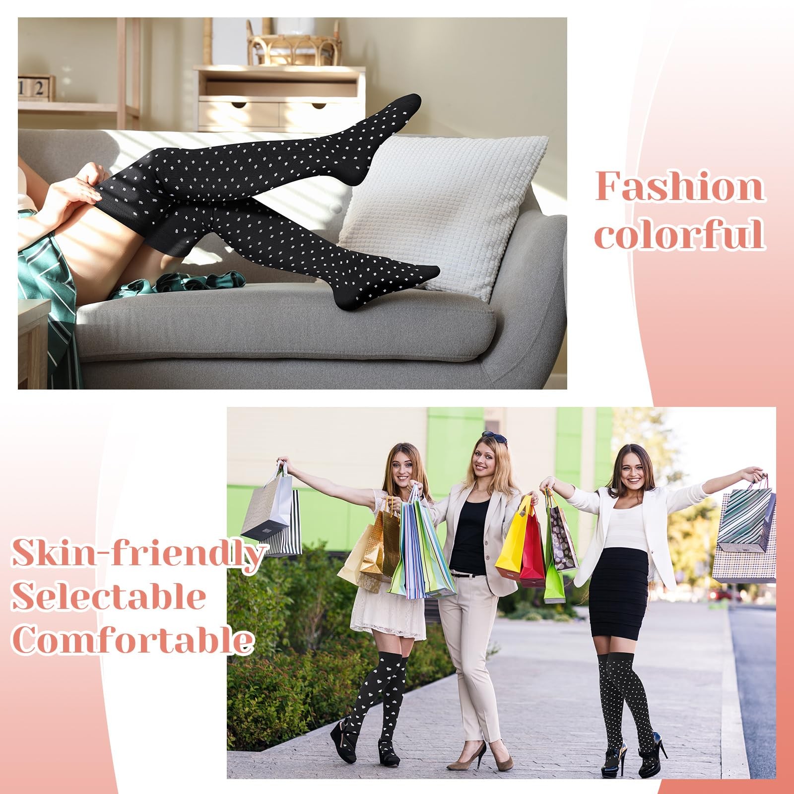 4 Pairs Thigh High Compression Socks for Women Nurse Running Travel Elders Su…