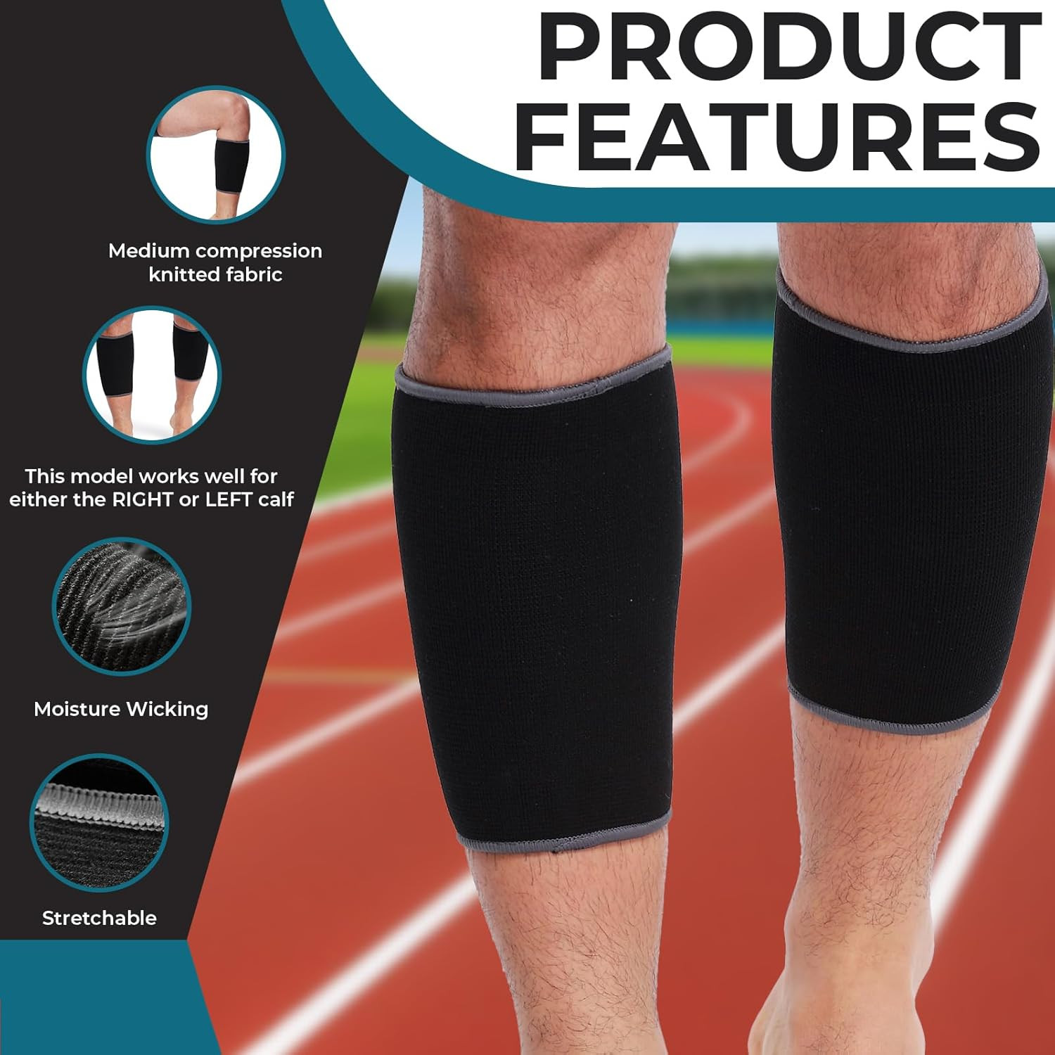 Calf Compression Sleeve for Calves Support or Shin Splint (Black Color, Size M,