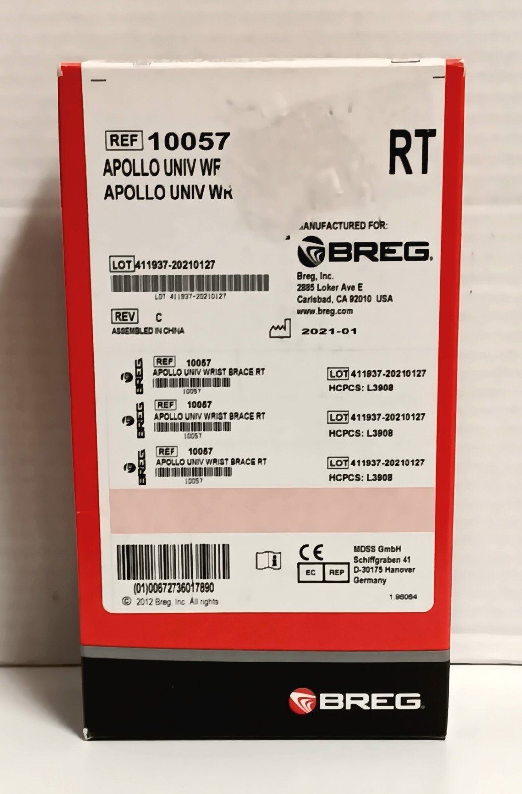 Breg Apollo Universal Black Wrist Brace Right Hand 10067 NOS Open Box Germany