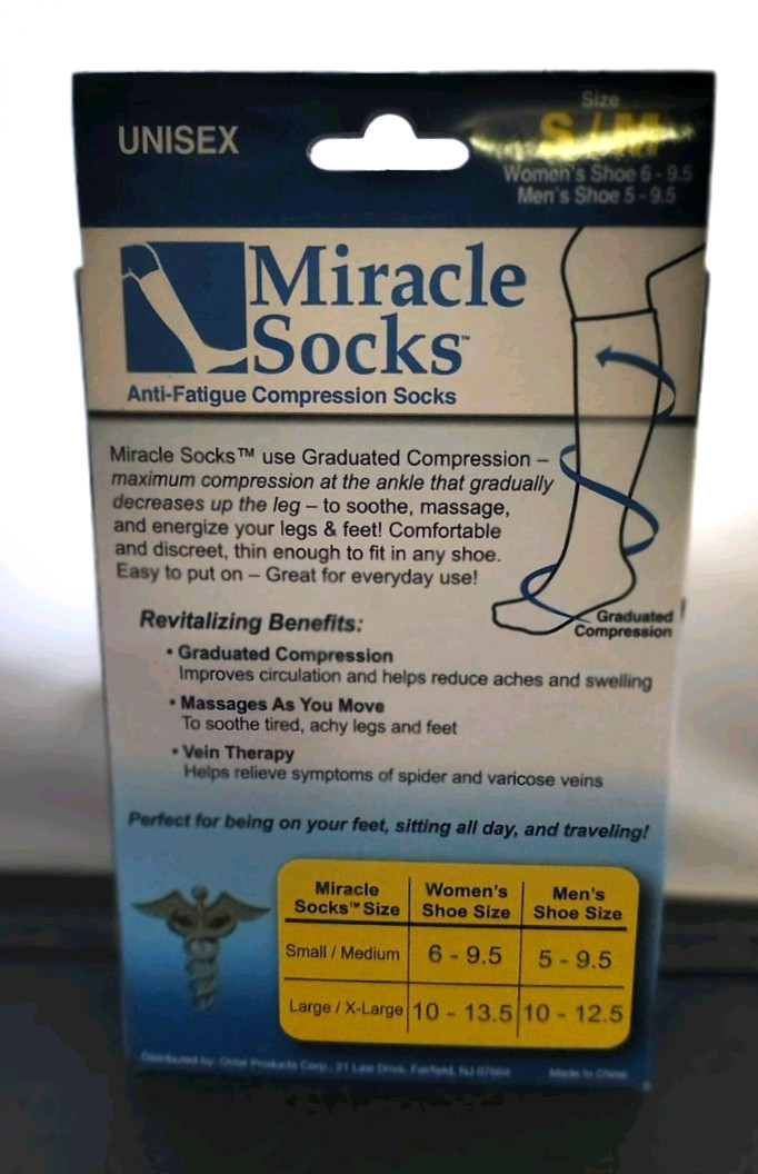 Miracle Socks Compression Socks S/M Black 1 Pair Soothing Relief 4 Legs & Feet