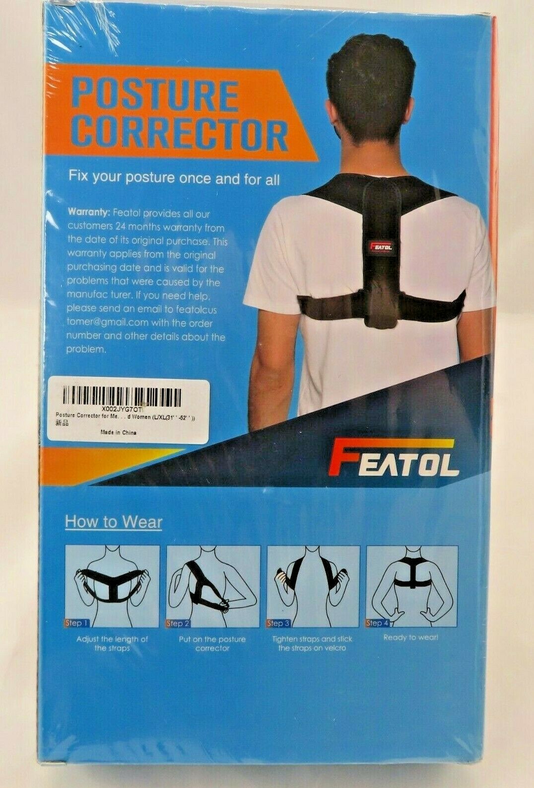 FEATOL: POSTURE CORRECTOR. BLACK. SZ WOMENS L/XL (31″-52″). ORG$49 NOW $30