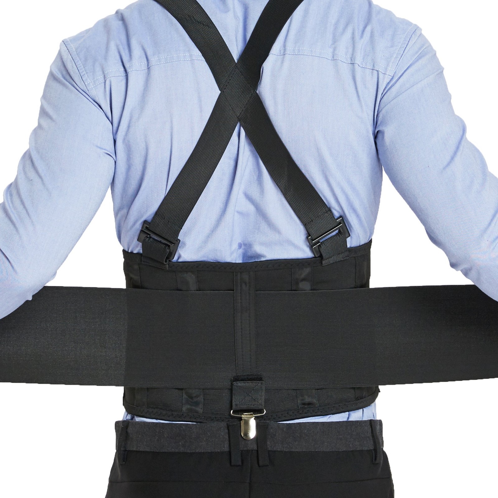 NeoTech Care Back Brace for Work with Removable Pants Clips & M, Black