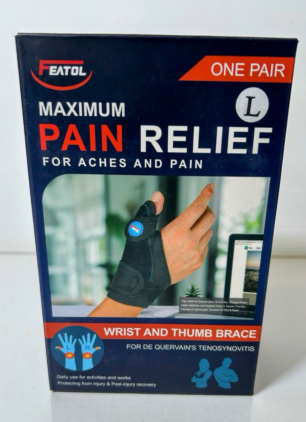 FEATOL Maximum Pain Relief for aches & pain Large wrist & thumb brace One Pair