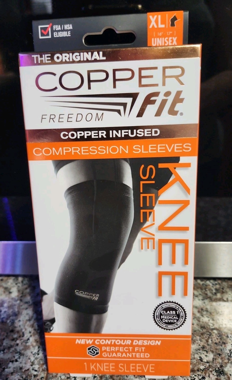 Copper Fit Freedom Copper Infused Compression Knee Sleeve – Size XL – Black …K