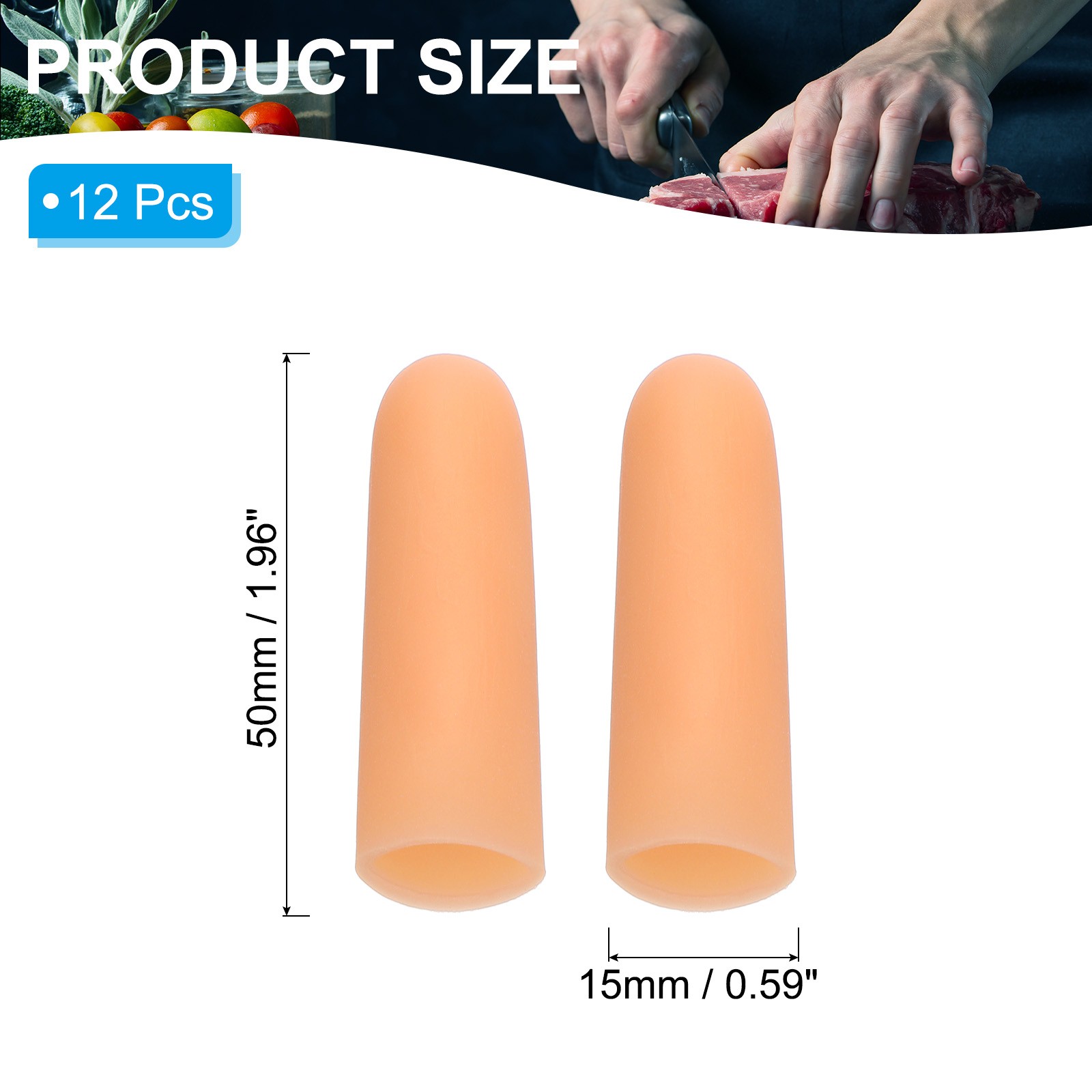2″ Silicone Gel Finger Cots, 12 Pcs Fingertips Sleeve Protector, Beige