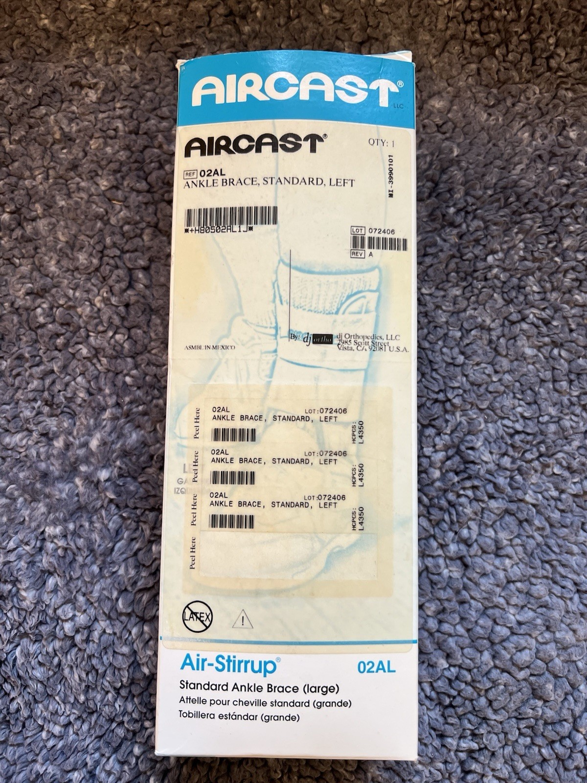 Aircast Ankle Brace Air Stirrup #02AL, Left, Large. New