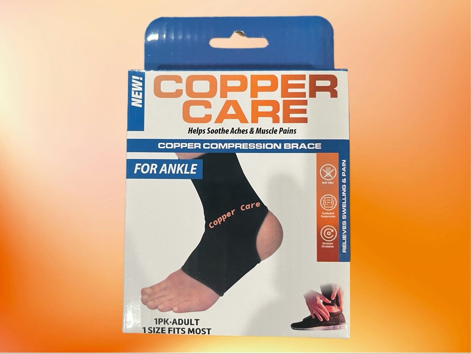 NIP Copper Care – Copper Compression Brace For Ankle 1Pk-Adult 1 Size Fits Most