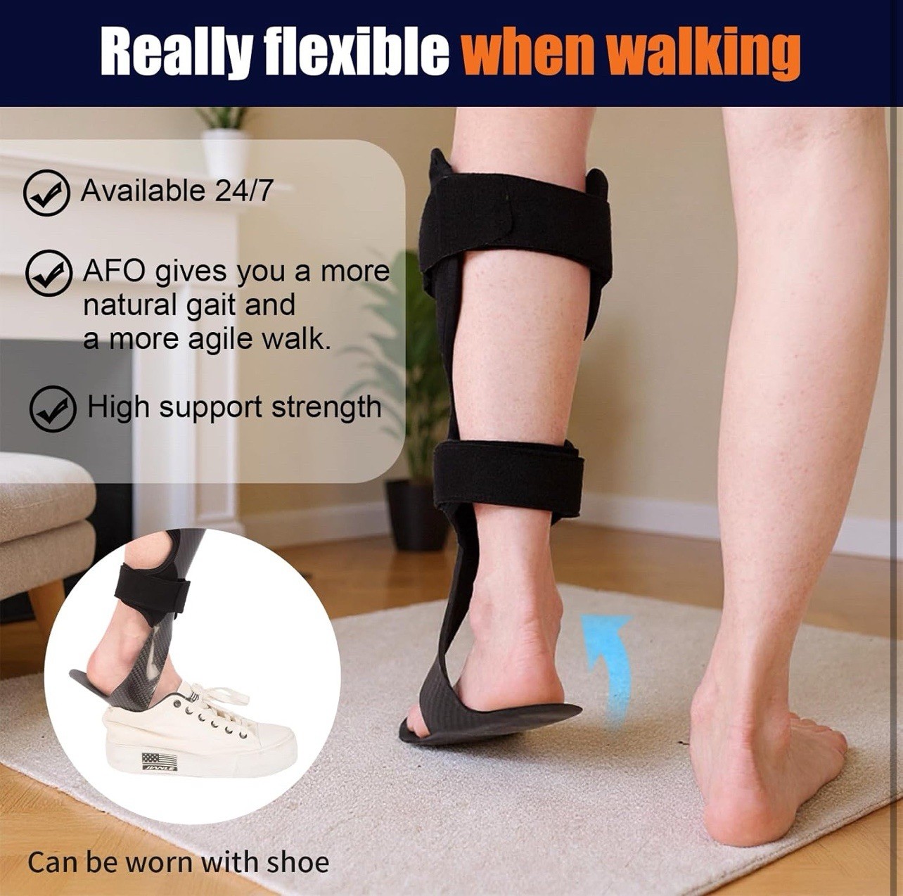 Carbon Fiber Ankle Foot Orthosis AFO Drop Foot Brace Support (Right ,Small)