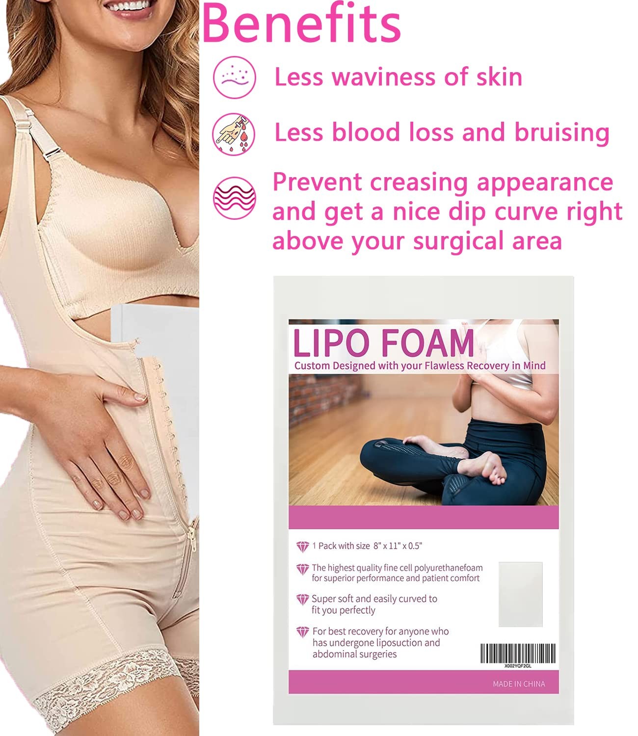 Lipo Foams Post Surgery, BBL Lipo Foam Pads 8”x11” Abdominal Foam Sheet for Usin