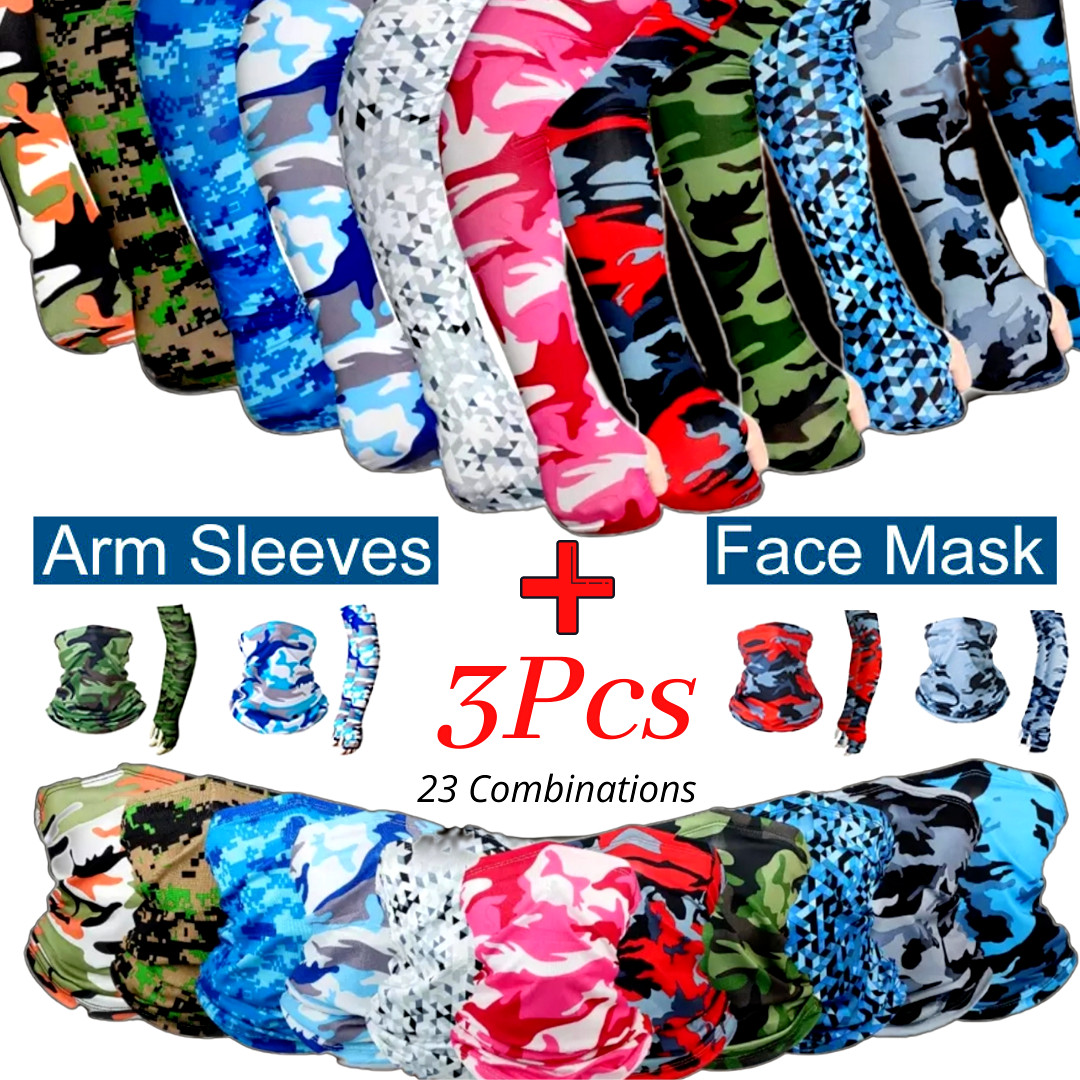 3 Pcs Compression Sport Arm Sleeve Baseball Football Sleeves Sun Protection+Mask