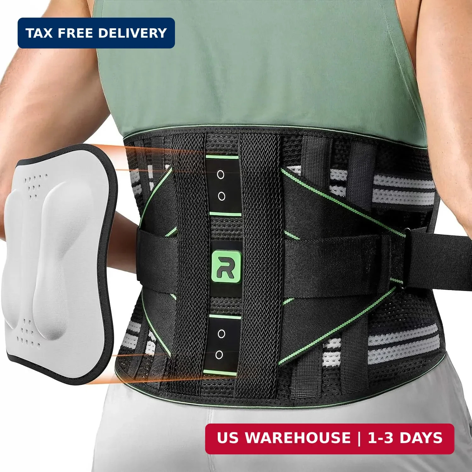 Rakiie Back Brace for Lower Back Pain Relief, 8 Stays Powerful Lumbar Support fo
