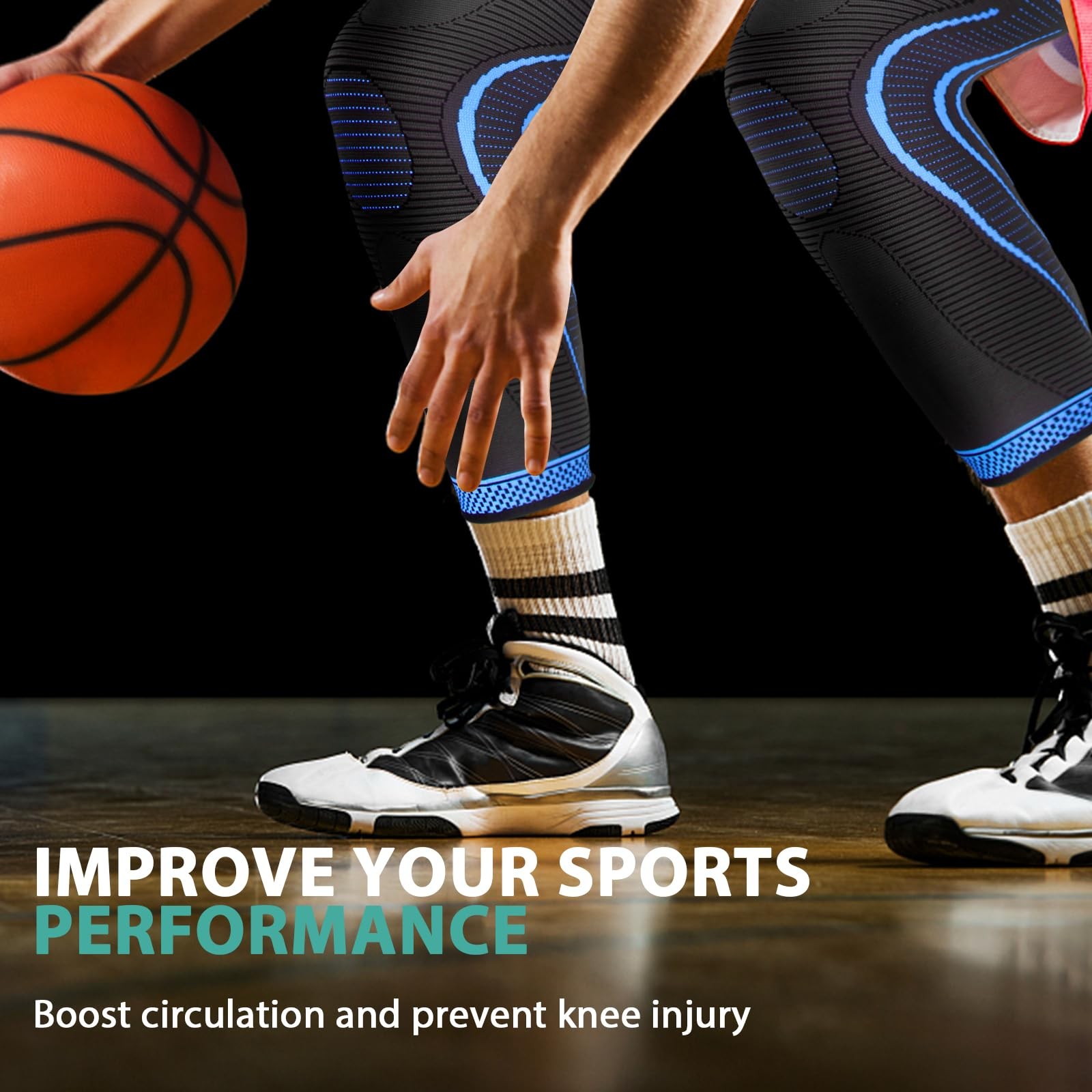 2 PCS Full Leg Compression Sleeves Long Knee Brace Support Basketball Sport