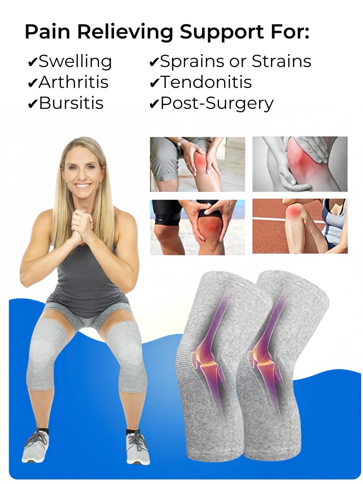 Inflossom Bamboo Knee Sleeves, 2-Pack Knee Compression Sleeve Women Men Elastic