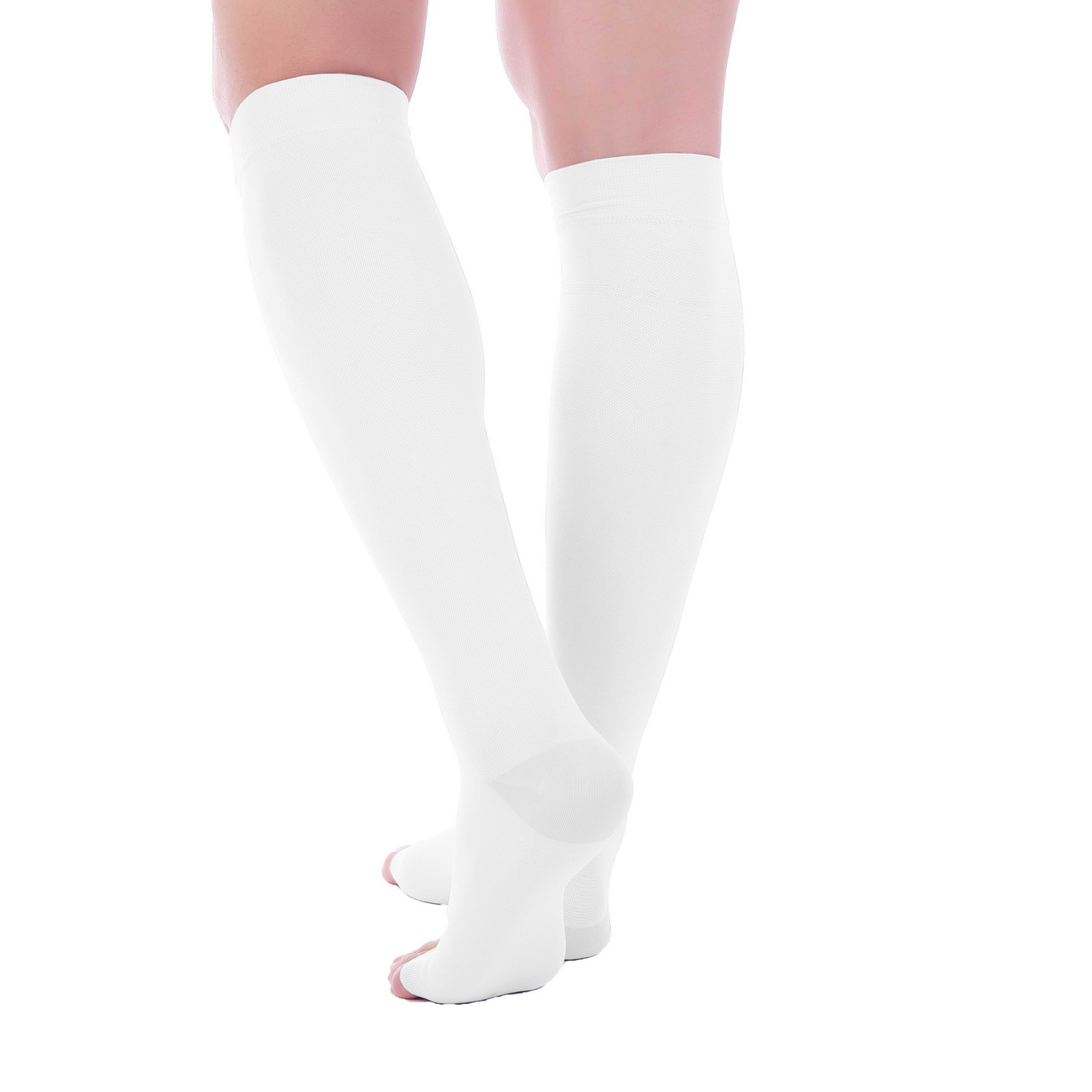 Doc Miller Open Toe Compression Socks 20-30 mmHg Recovery Varicose Veins WHITE