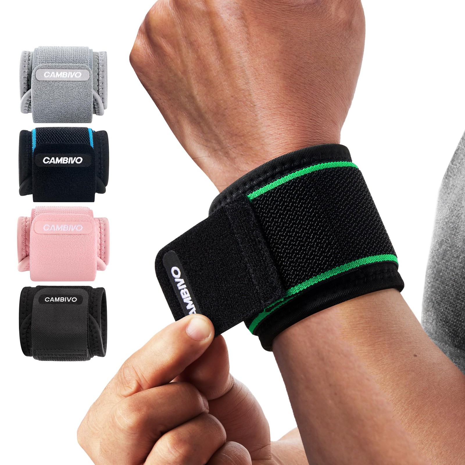 CAMBIVO Wrist Brace Black-Green One Size Carpal Tunnel