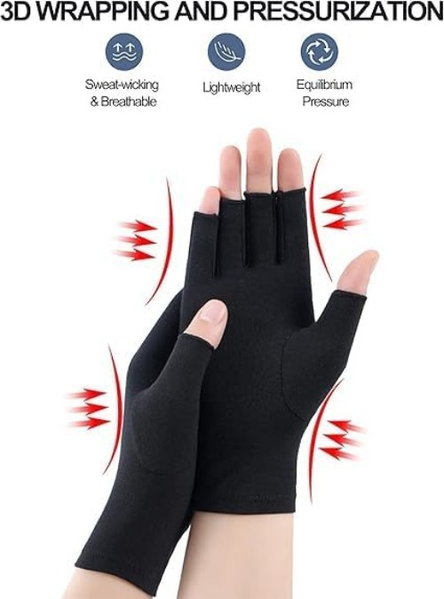 Breathable Black Compression Gloves for Arthritis Pain Relief – Unisex Size M