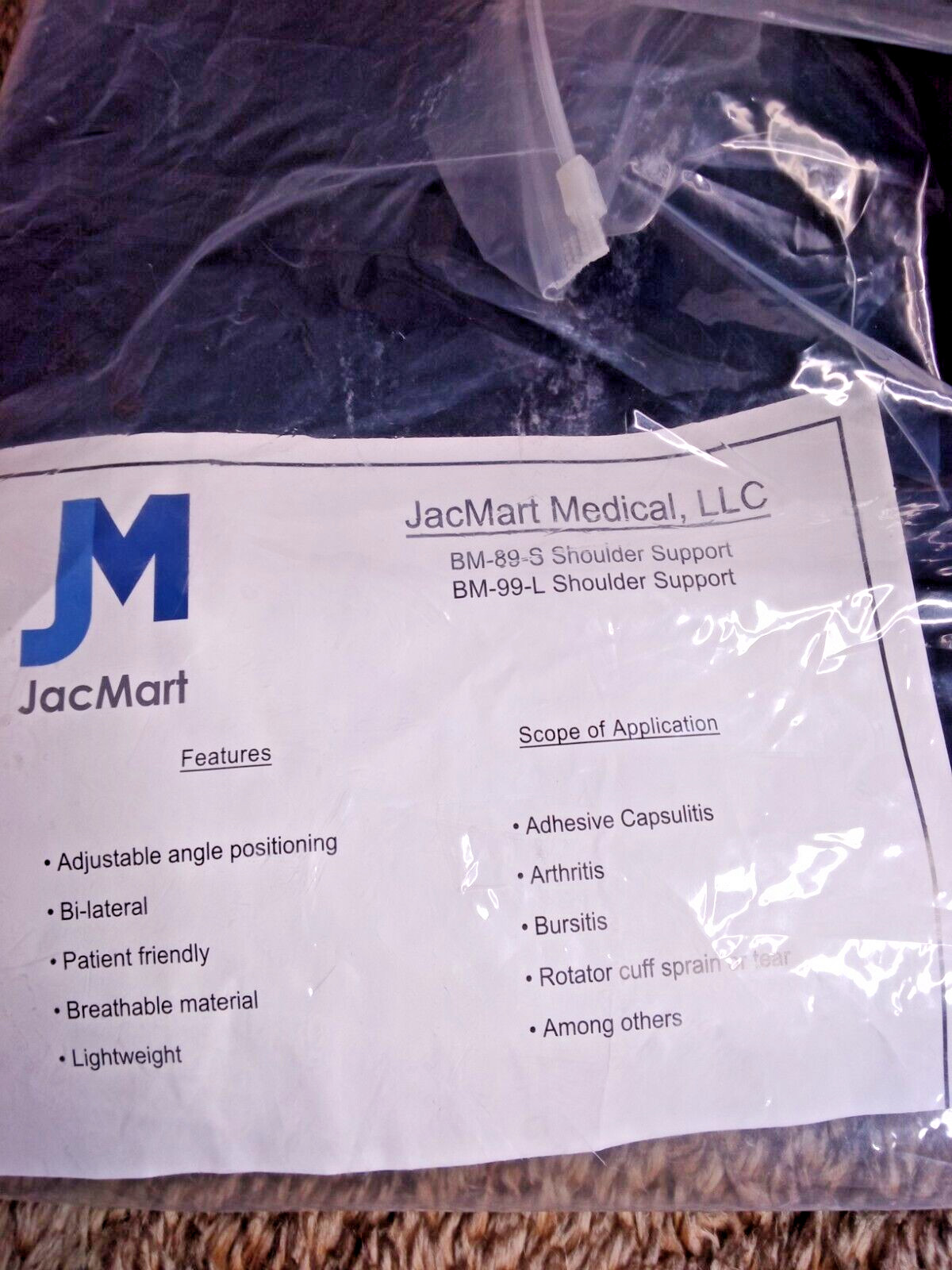 JacMart OM-60-101 Shoulder Support Brace Black Size S Small NEW