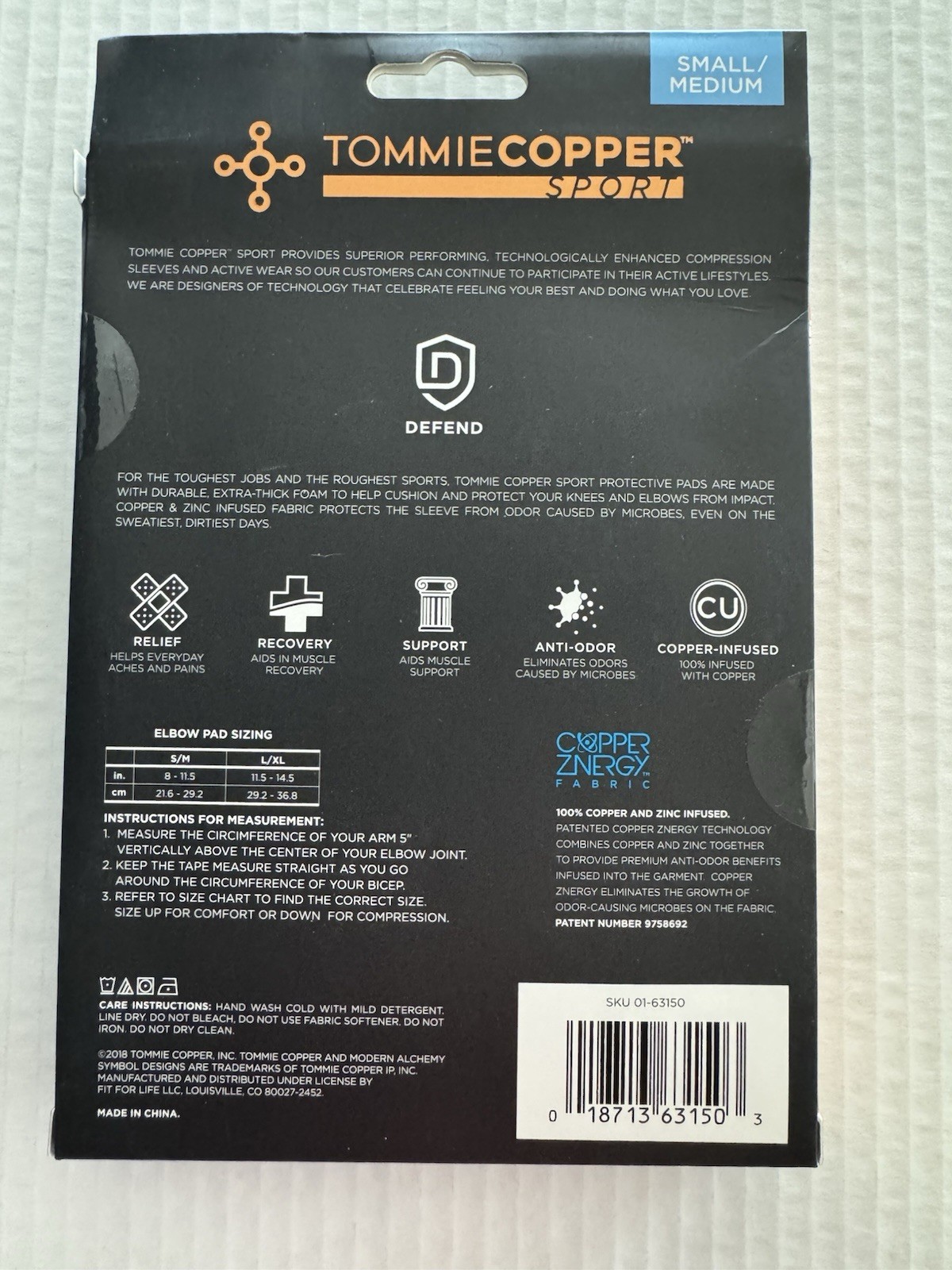 Tommie Copper Sport Protective Elbow Pad Small/medium Black NIP
