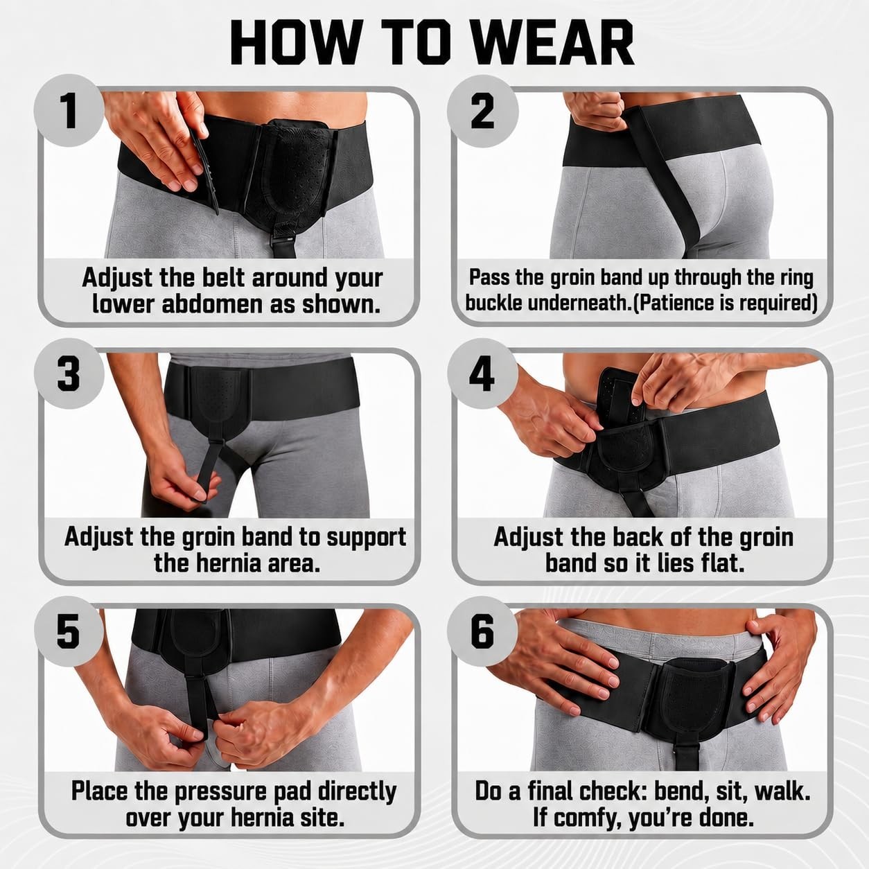 Adjustable Hernia Belt for Men & Women | Inguinal Support, Left/Right Fit, Compr