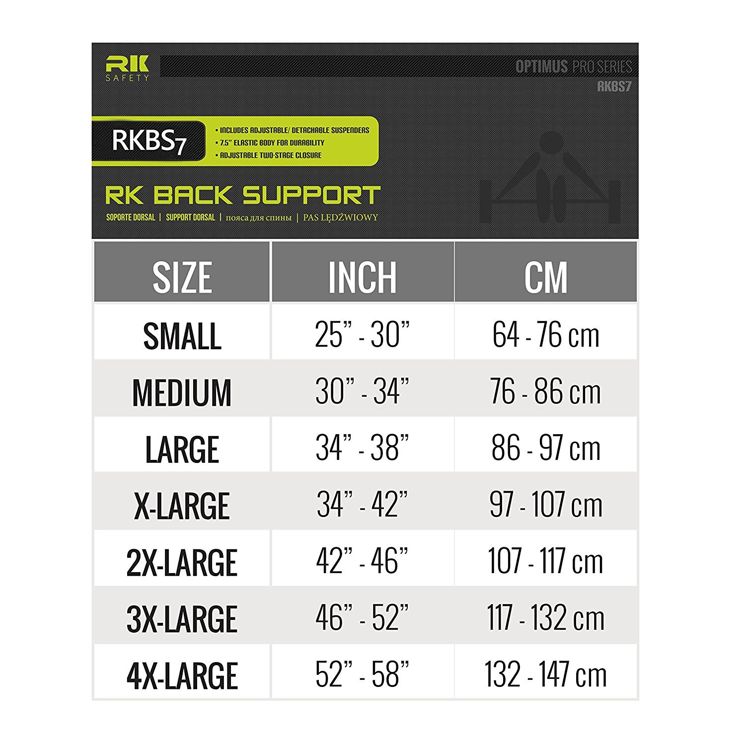 RK Lift Back Support Brace Belt with Dual Shoulder Adjustable Strap -RK-BST11