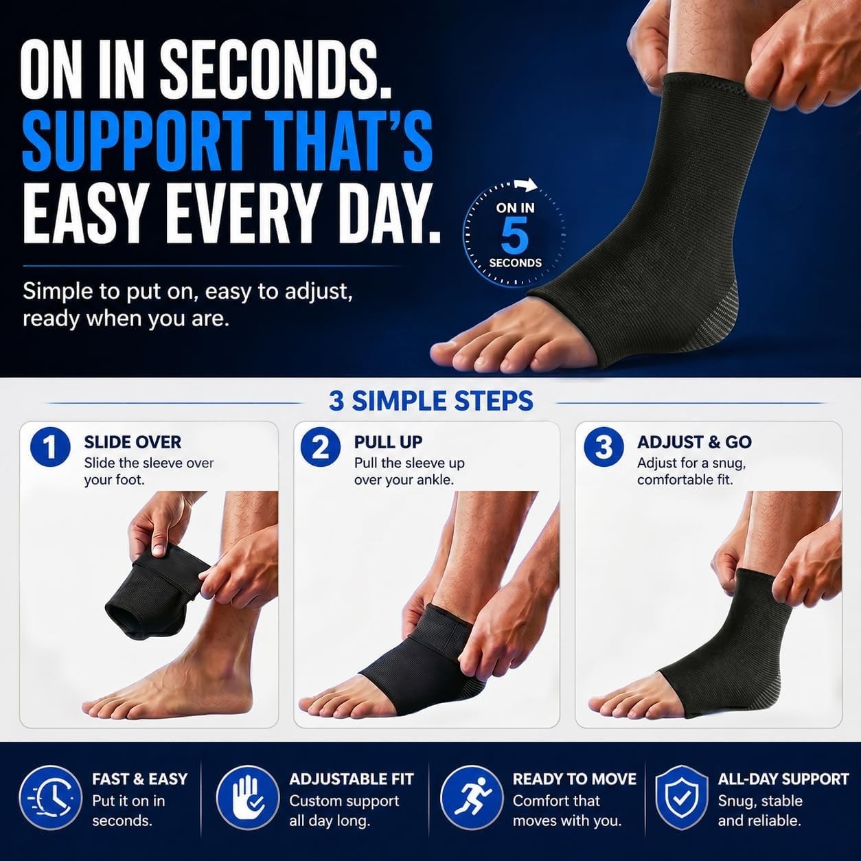 Versatile Ankle Compression Sleeve for Workouts & Everyday Comfort – Medium Size