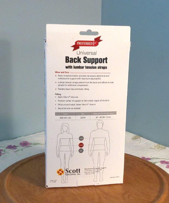 Preferred 1st Back Support Lumbar Tension White 24″-46″ Waist Scott Specialties