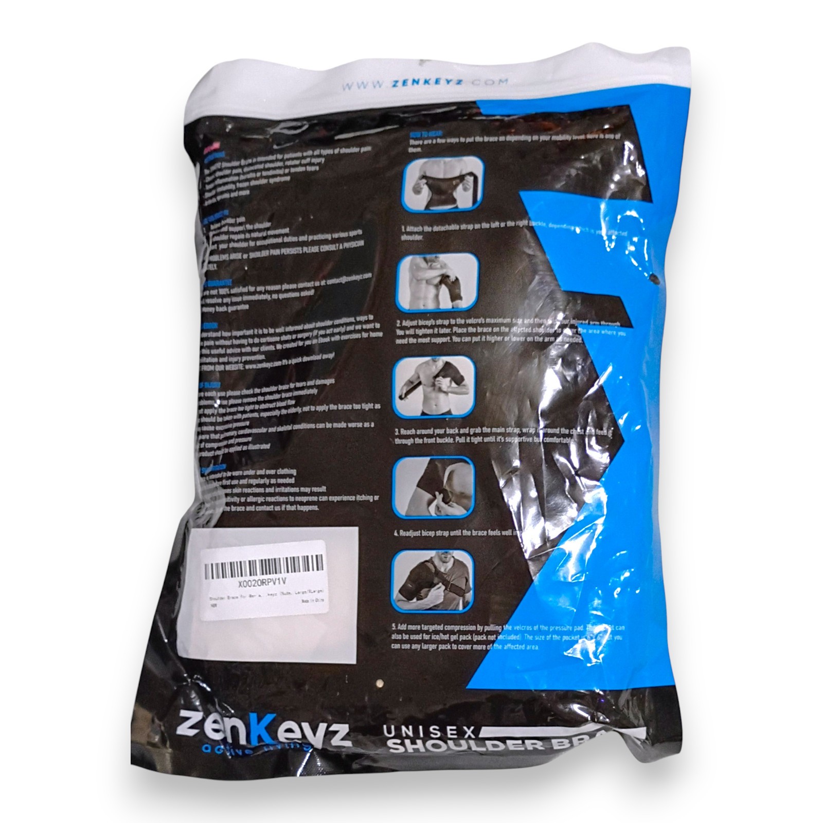 ZenKeyz Compression Shoulder Brace Adjustable Support Beige L-XL Unisex