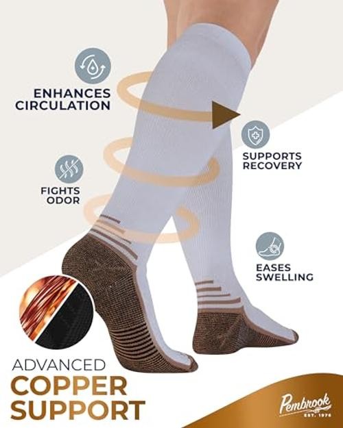 3 Pairs Copper Mens Compression Socks 20-30 mmHg, X-Large White – 3 Pairs