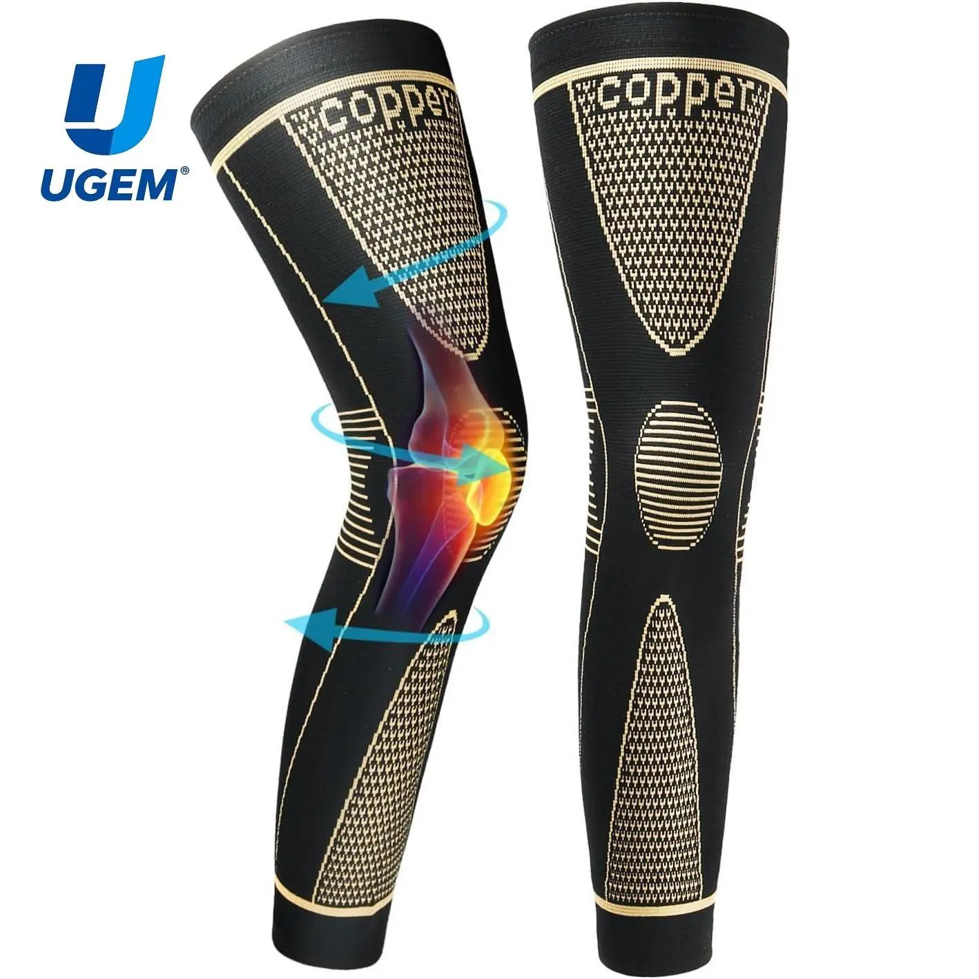 Copper Fiber Full Leg Compression Sleeves, 20-30Mmhg Graduated Support with 4-Wa